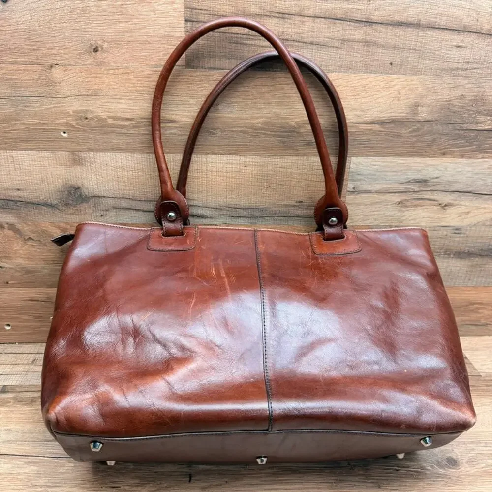 Vintage Valentina Leather Tote Top Handles Dark Brown Leather Travel Laptop Bag